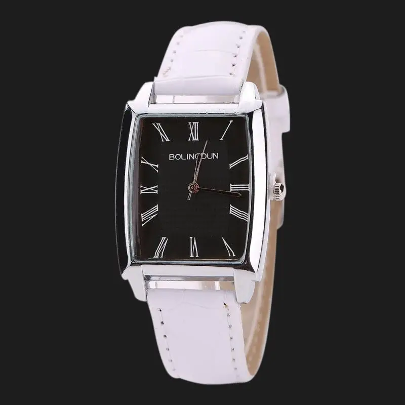 Модные мужские кварцевые часы с ремешком из искусственной кожи с римскими цифрами и квадратным циферблатом, Роскошные мужские часы - Цвет: White Black