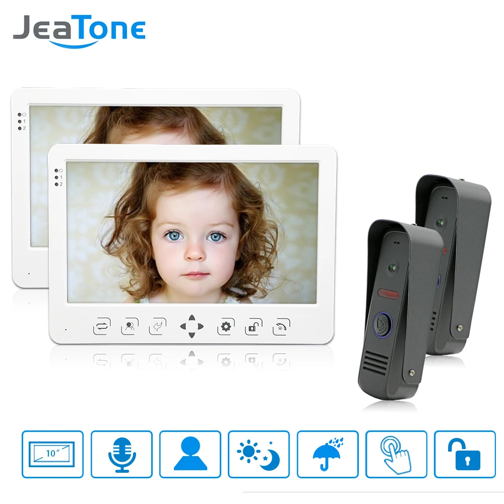 

JeaTone 10'' Wired Video Door Phone Intercom Doorbell System TFT Color Monitor Touch Key Photograph/video record/Multi-language
