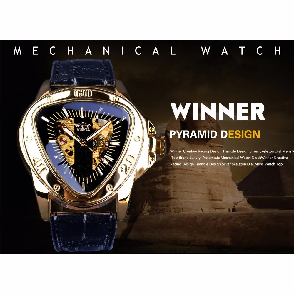 Winner Steampunk Fashion Triangle Golden Skeleton Movement