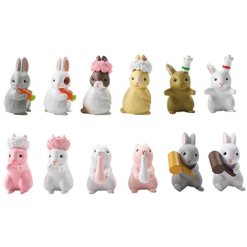 

3-4cm 12pcs/lot cute rabbit PVC action figure model toy 12styles rabblit lovely animal figure for kids gift