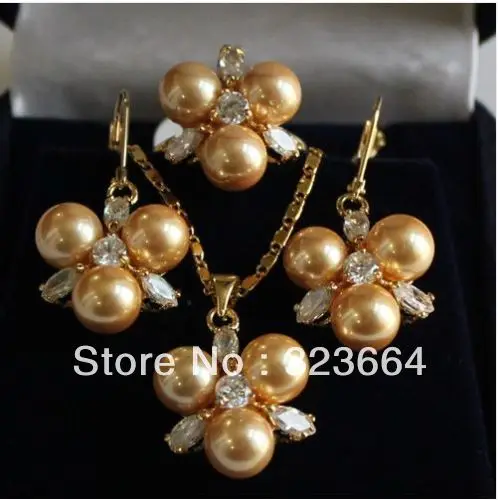 

Hot Sell! fashion jewelry natural golden shell pendant earrings ring8# -AAA +