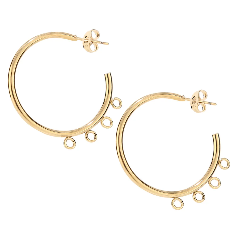 

6pcs 30mm Stainless Steel Gold/Black/Silver Tone Earring Findings C Shape Ear Studs with 4 loops