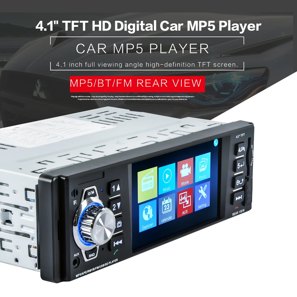 Hot 12V Rear view camera 4.1" HD Digital Car MP5 Players Stereo FM Radio MP3 MP4 Audio Video USB SD Car Electronics In-Dash