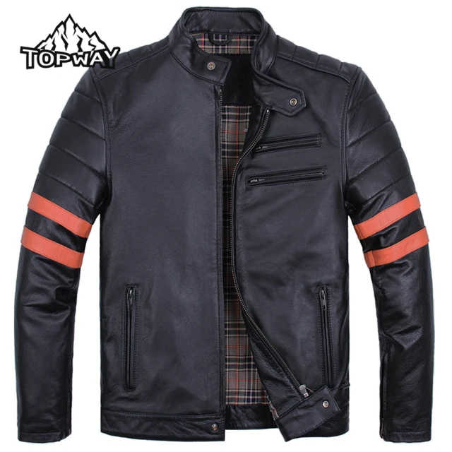 Best price at $299 Cheap New Youth Men Slim Genuine Cowskin Leather Motorcycle Jacket Botton Buckle Stand Collar Coat Motocross Enduro Chaqueta Moto