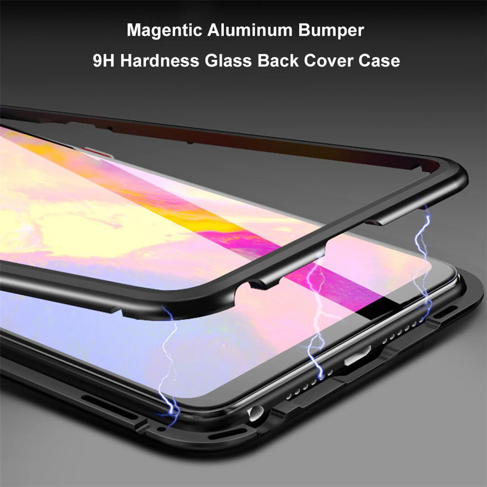 

Magnetic Adsorption Phone Cases For Huawei P20 Cover Magnetic Tempered Glass 360 Metal Phone Case For Huawei P20 Pro Aluminum