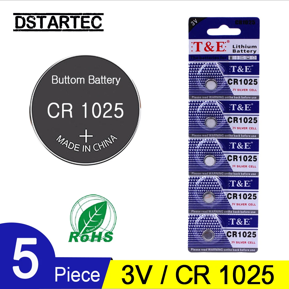 

5PCS/Card CR1025 3V Lithium Button Battery BR1025 LM1025 DL1025 CR 1025 Coin Cell Batteries For Watch LED Toys; 30mAh Battery