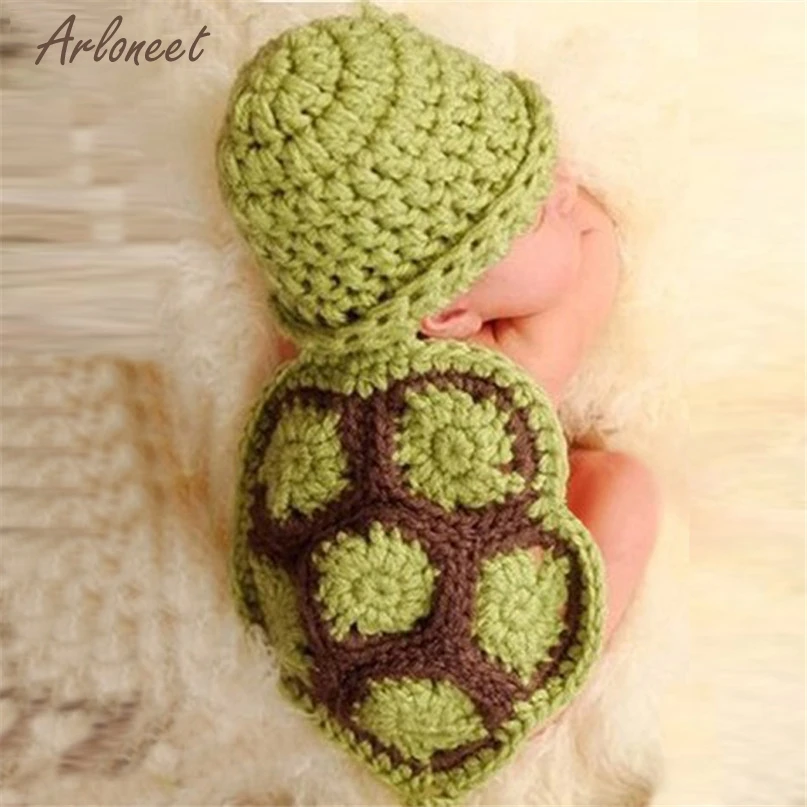 

Modern 2018 Baby Girl Boy Newborn Turtle Knit Crochet Clothes Beanie Hat Outfit Photo Props bb drop shipped Mr06