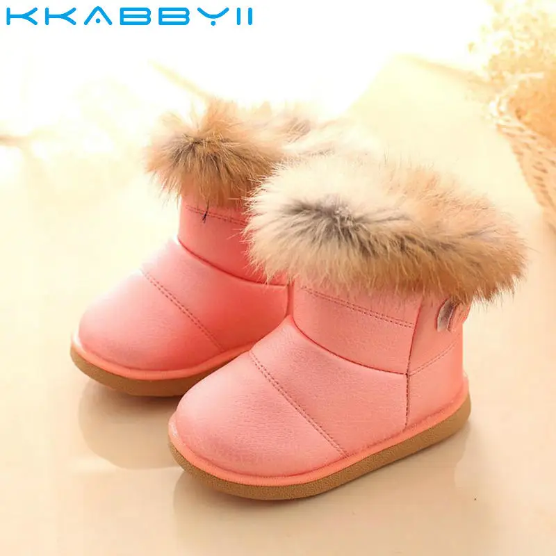 

Child Snow Boots Rabbit Fur Baby Casual Shoes Male Female Sport Shoes Leather Boys Girls Sneakers Kids Warm Plush Martin Boots
