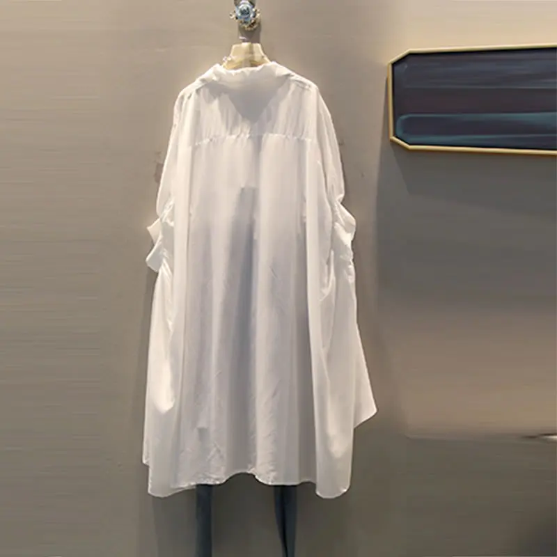 XITAO, необычная плиссированная черная белая рубашка, женская одежда,, с принтом, на пуговицах, блузка, топ, летняя мода, новинка, подходит ко всему ZLL4271