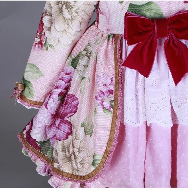 Комплект из 3 предметов, платье для девочек в испанском стиле, розовое платье принцессы с цветочным рисунком, нарядная одежда для маленьких девочек, одежда для маленьких девочек, Рождественская одежда в стиле Лолиты