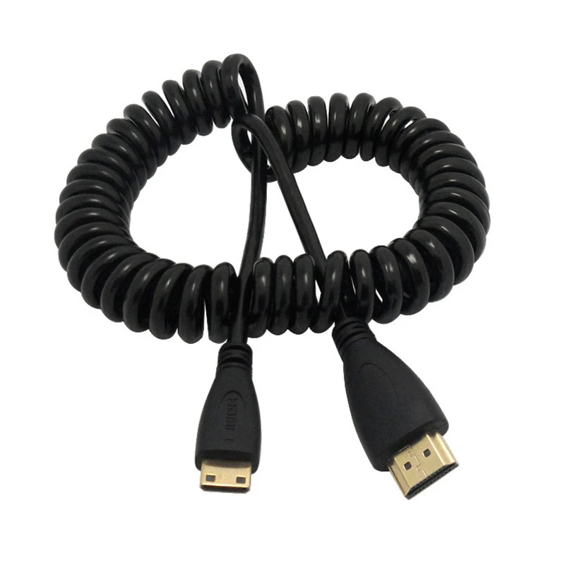 Растягивающийся пружинный мини HDMI папа к Мужской кабель эластичный Cabo для