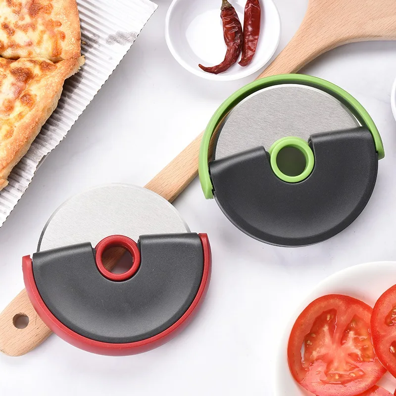 Round Shape Pizza Cutter Plastic Handle Stainless Steel Pizza Wheels Knife Baking Tools Bakeware Cake Bread Cutting Tools 2color