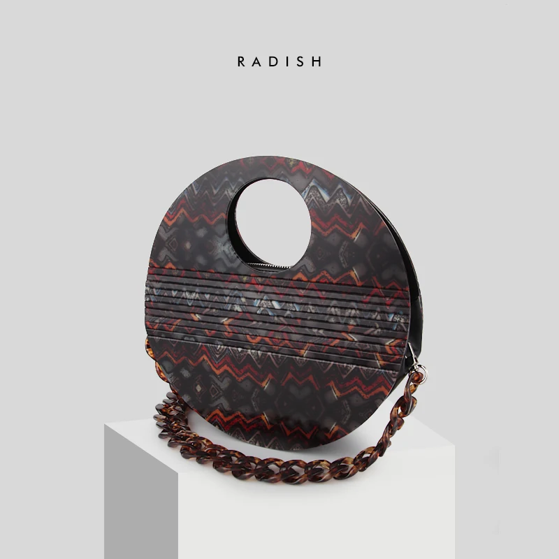 

European High Quality Acrylic Leopard Print Circle Round Beaded Bags Ins Acrylic Chain Vintage Holiday Shoulder Bag