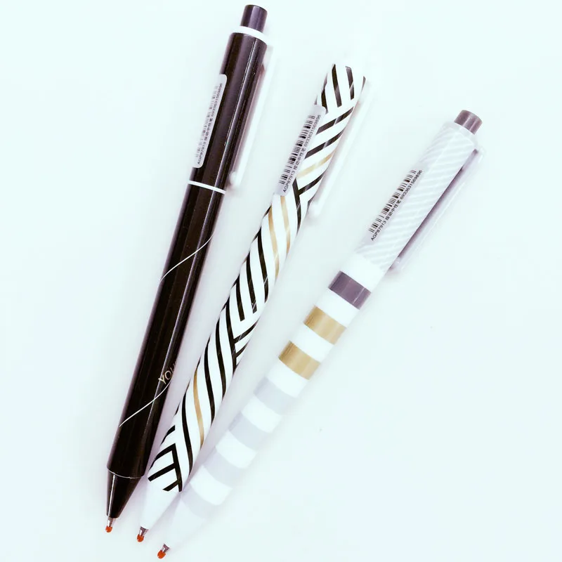 3X простая полосатая гелевая ручка для школы, офиса, студенческие канцелярские принадлежности, пишущий пресс, черные чернила для ручки, 0,5 мм, детский подарок