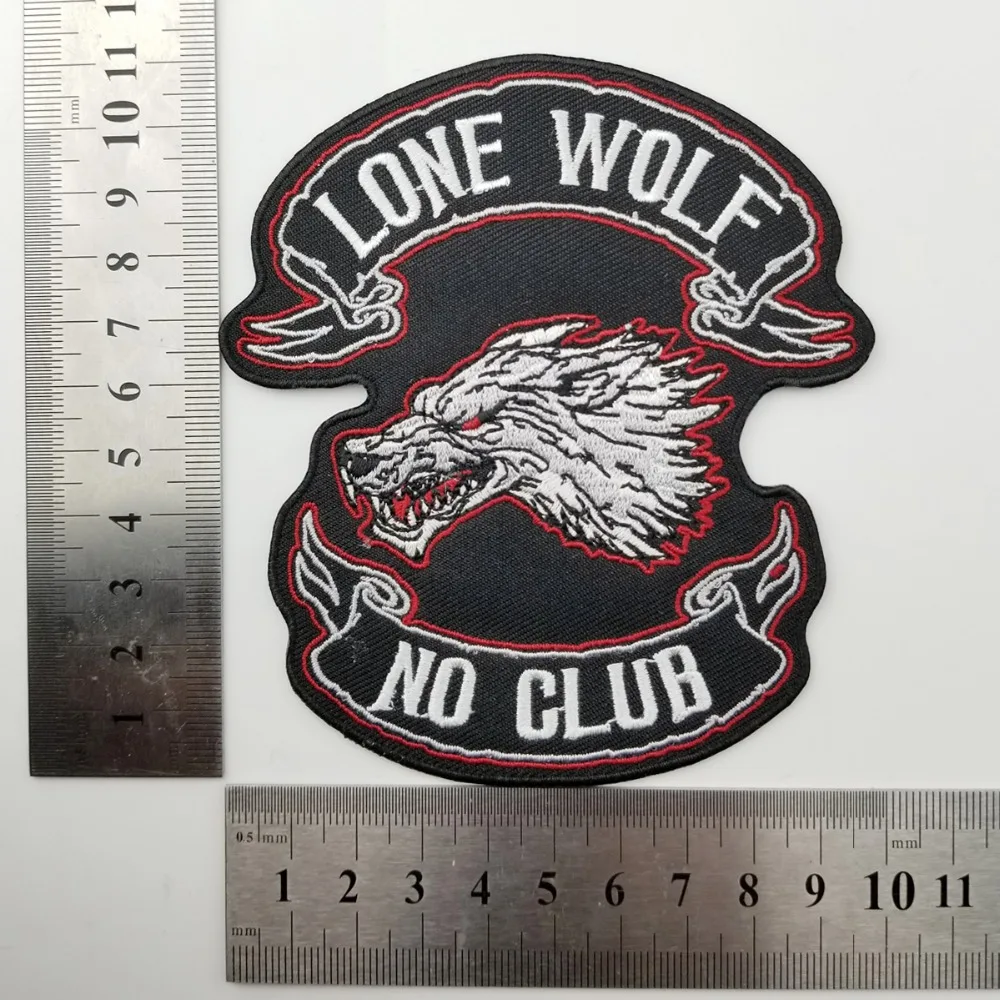 Lone Wolf No Club Logo Vest Rider Embroidered Custom Vest Rider Patch Iron On Front Biker Patch DIY Free shipping Eco-friendly (2)