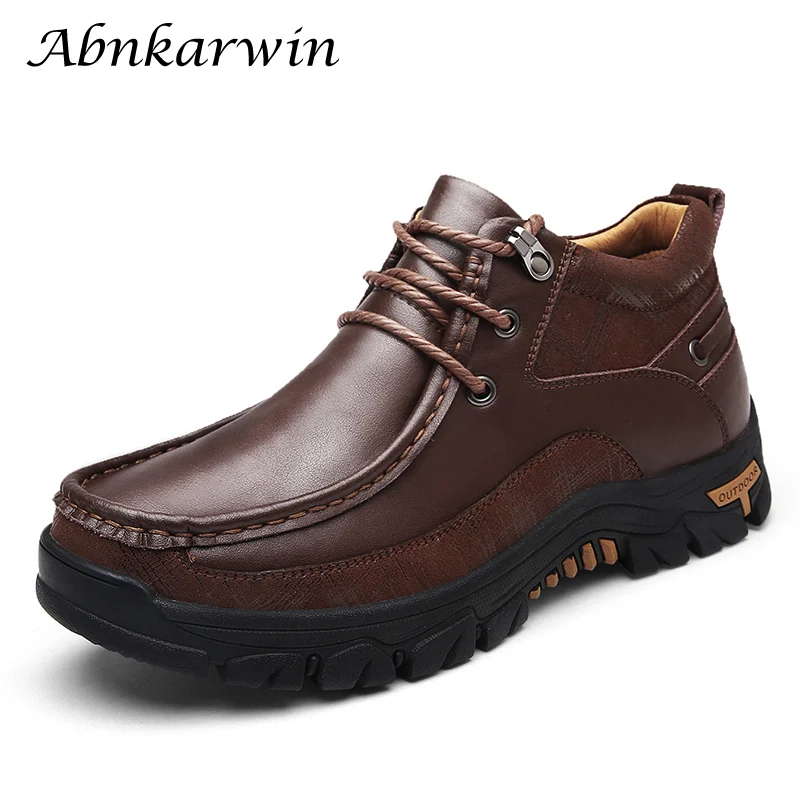 

2018 winter casual shoes men genuine leather loafers plush warm comfortable business shoes men lace-up flats shoes handmade