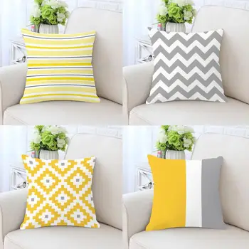 

2 Sides Print Simple Geometric Pillow Case Yellow Gray Striped Triangle Wave Geometry Cushion Cover Modern Style For Home Decor