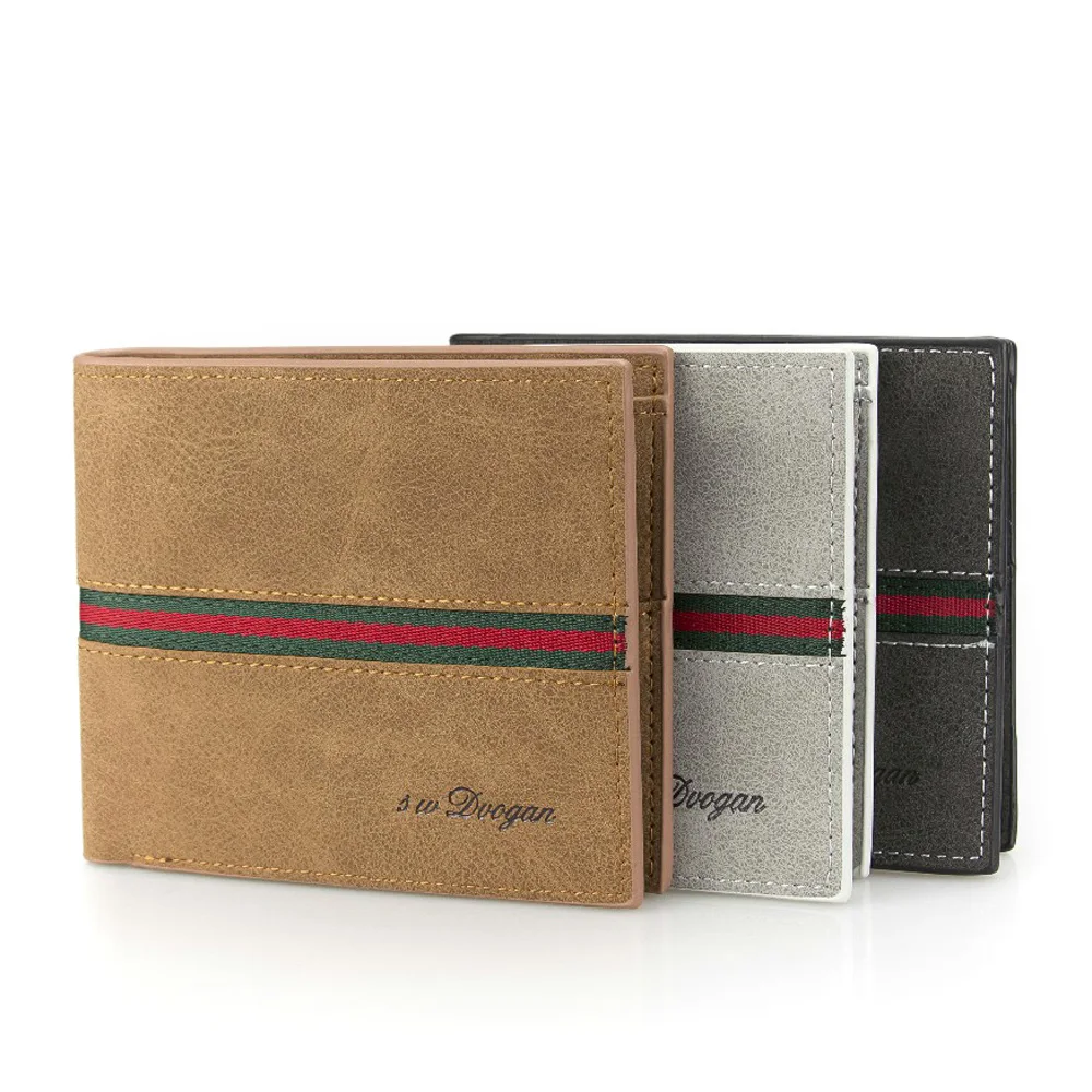 

New Striped Leather Wallet Man Wallet England Style Soft Wallet with Card Photo Holder Cash Purse Biford Short Wallet Carteira