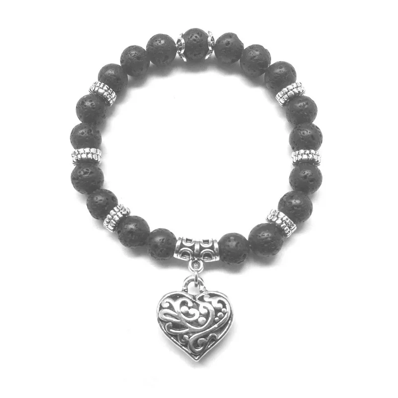 Love Heart Pendant 8MM Black Lava Stone DIY Aromatherapy Essential Oil Diffuser Bracelet Men Women Jewelry Pulseras Mujer | Украшения и