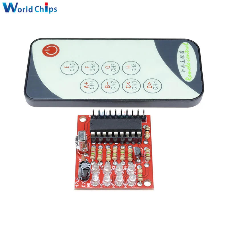 

3-5V 8 Channel IR Infrared Receiver Board Delay Relay Driving Module + 9 Keys Remote Control Transmitter Self-Locking Controller