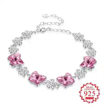 

Pink/Blue 925 Sterling Silver Austrian Crystal Bracelet Romantic Gift For Mother/Lover/Girlfriend Top Quality Trendy