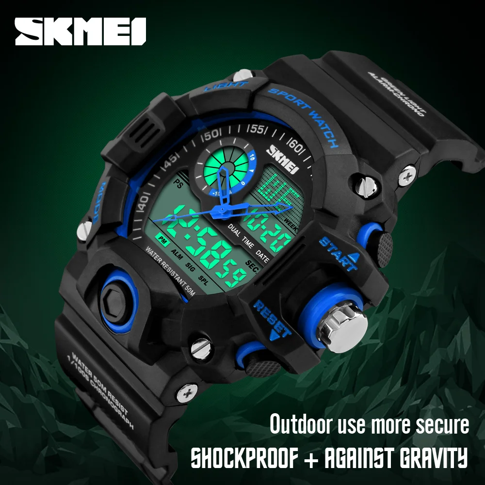 SKMEI Brand Outdoor Sport Watch Men 50m Waterproof Digital Quartz Dual Time Sports Military Watches Climbing Swim Clock Men