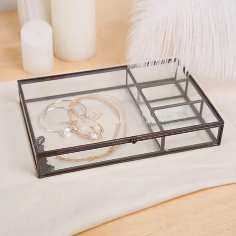 Creative Nordic style Retro Glass jewelry storage box Jewelry display box Desktop storage organization Home Decoration 4