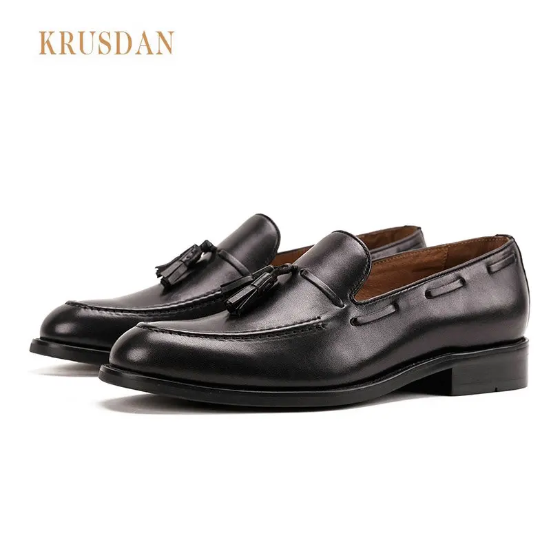 

KRUSDAN Brand Men's shoes black brown coffee Genuine leather Men's Loafers Moccasins Slip On Boat Shoes Size 38-44 oxford shoes