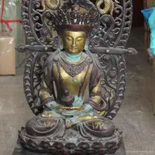 S01941 2" Old Antique Тбет Фиолетовый Бронзовый 24 К Золото Амитаюс Долголетие Бог Статуя Будды