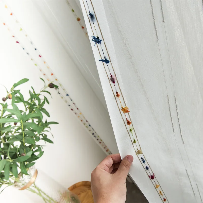 

NEW Vertical Colorful Stereoscopic Threads Stripes Tulle Curtains for Living Room Bedroom Sheer Embroidery Window Screens