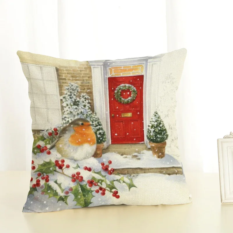 Рождественские украшения для дома покрытие подушки счастливый подарок на год с утолщённой меховой опушкой, хороший рождественский птицами размером 45*45 см льняная наволочка