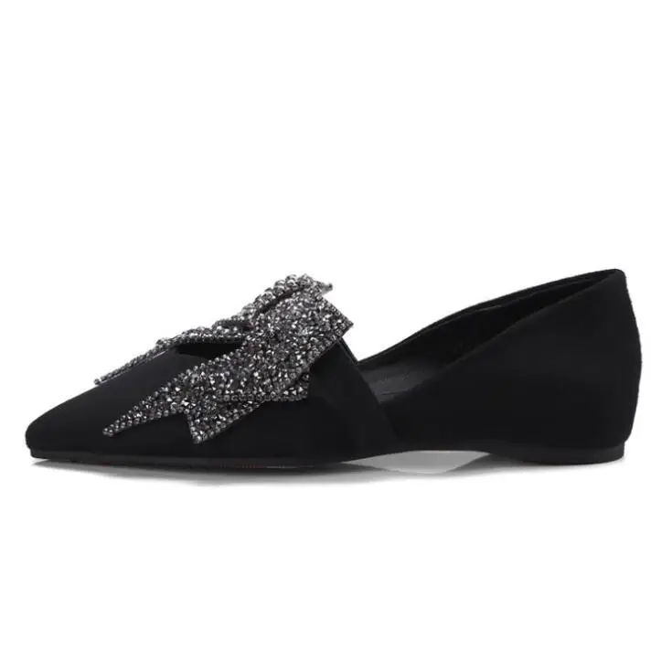 High quality women shoes fashion leather Casual Crystal Butterfly-knot flats women shoes Ballet dancing shoes Mujer zapatos W086 Women's Shoes