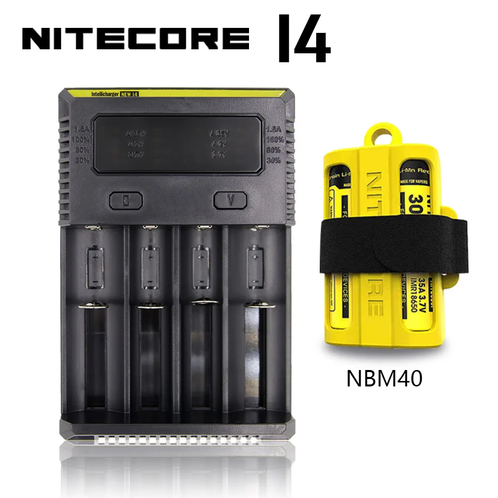 Nitecore i8 Новое i4 i2 интеллектуальное зарядное устройство 8 слотов всего 4A выход Смарт зарядное устройство для Li-Ion 18650 16340 10440 AA AAA 14500 26650 - Цвет: I4 With NBM40