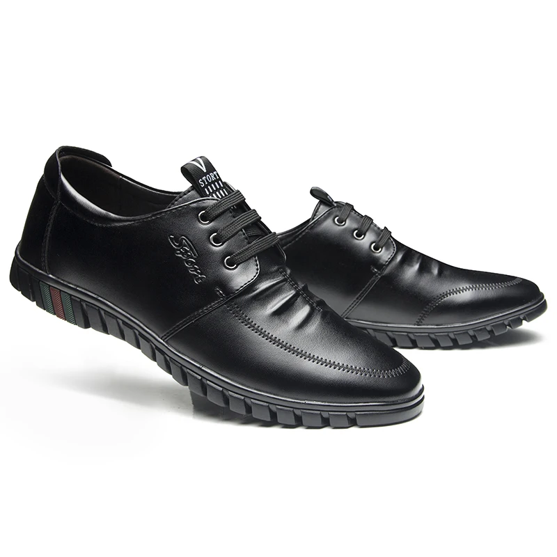 SHENGKUANG Leather Men Shoes Slip-On Casual Black Simple Style Formal Shoe | Обувь