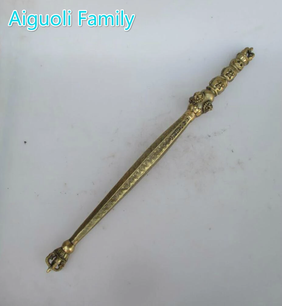 

Long 49 CM !!! Metal Craft/ Art Collection Chinese Brass Carved Buddhist instruments Statue/Fighting the devil stick Sculpture