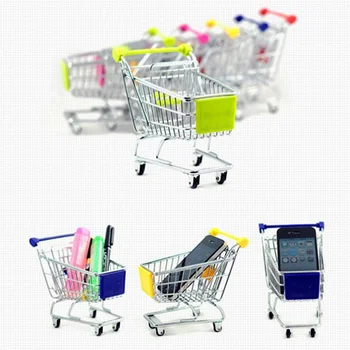 

Zakka Mini Shopping Handcart model Supermarket Pushcart Trolley Phone pen Holder desk organizer office desktop home decor
