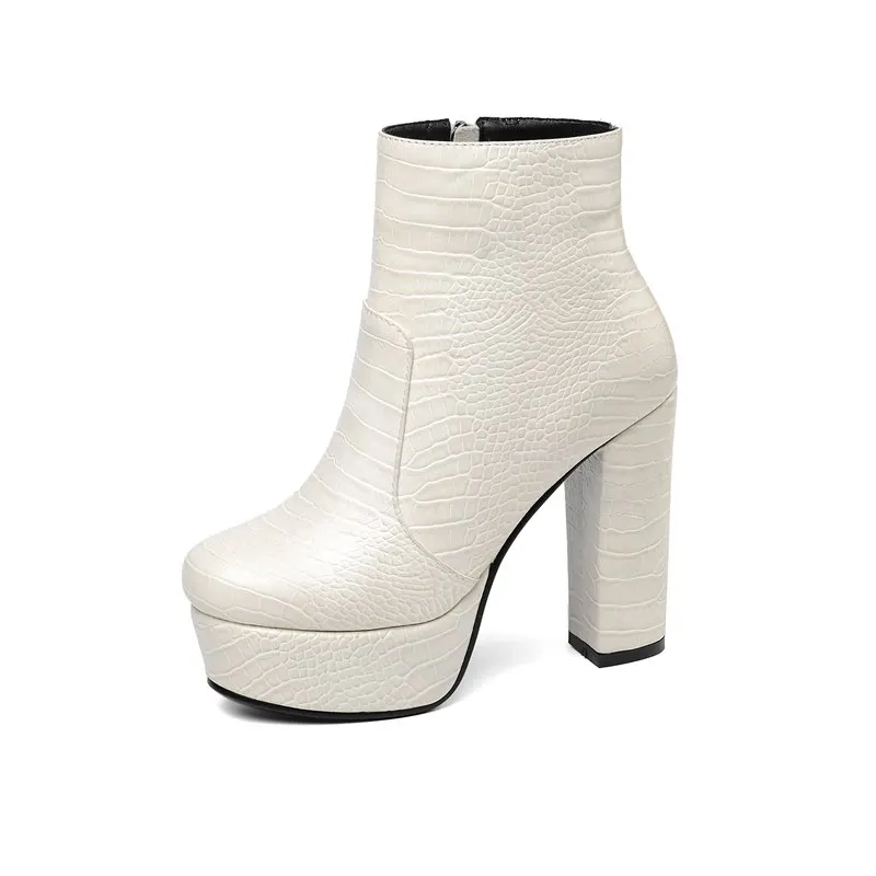 MORAZORA/Новинка года; ботинки на платформе; женские ботинки с круглым носком на очень высоком толстом каблуке; сезон осень-зима; женские ботильоны - Цвет: Белый