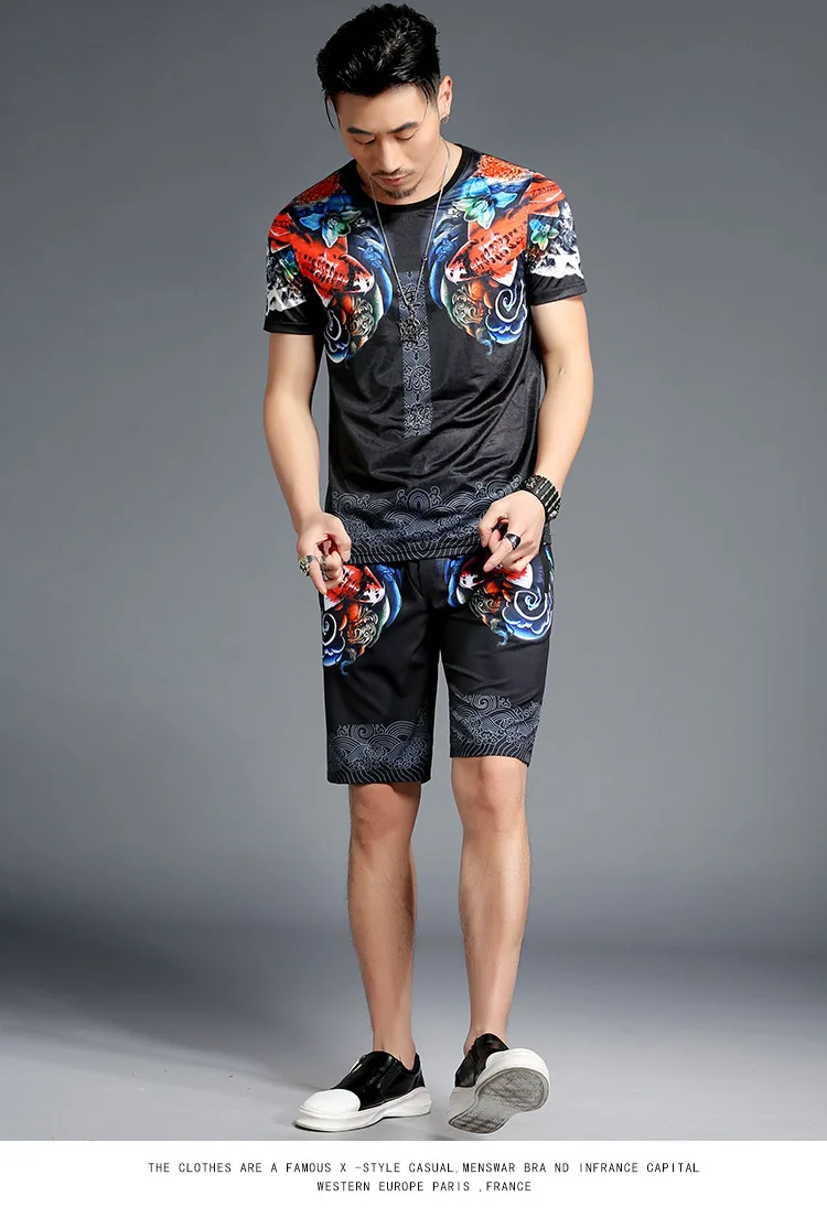 Китайский Стиль карп шаблон 3D печать модная футболка и шорты костюм Лето 2018 новый качественный мягкий удобный спортивный костюм для мужчин