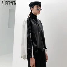 SuperAen необычная кожаная стеганая Женская куртка Новая женская куртка с длинными рукавами Европейская Повседневная модная женская одежда
