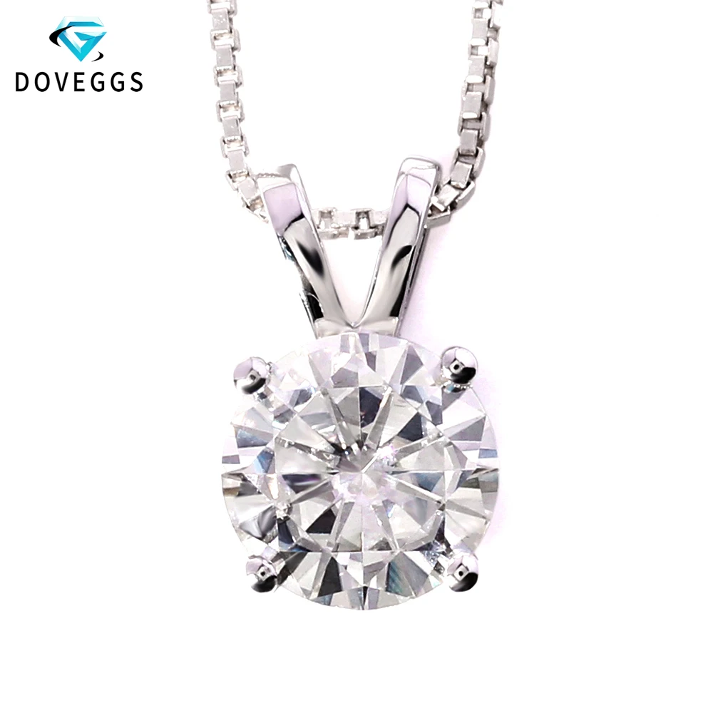 DovEggs 14K 585 Белое золото 1ct карат 6,5 мм F цветной круглый разрезанный Муассанит алмазный кулон ожерелье для женщин с серебряной цепочкой
