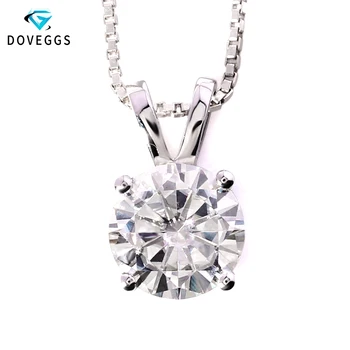 

DovEggs 14K 585 White Gold 1ct carat 6.5mm F Color Round Cut Moissanite Diamond Pendant Necklace For Women With Silver Chain