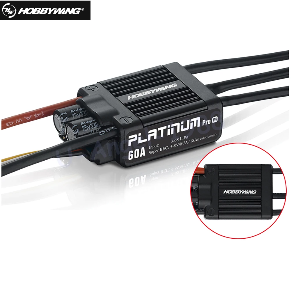 Подлинная HobbyWing Platinum PRO V4 60A ESC (3 S 6 S) для 450 480 класса Heli (Пропеллер: 325 360 мм)|Детали и
