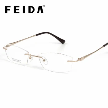 

FEIDA Pure Titanium Clear Eyeglasses Rimless Optical Prescription Spectacle Frame Women Light Eye Glasses Frame with Hinge
