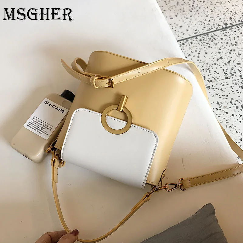 

MSGHER Solid Color Pu leather Bucket Bag For Women Small Crossbody Bags Female Shoulder Messenger Bag Simple Travel Handbags