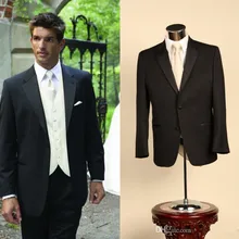 На двух пуговицах, лацкан с тупым углом; пиджак, мужские костюмы из 3 предметов высокое качество официальная Свадебная вечеринка костюмы выполненный на заказ Модные Для мужчин костюмы жениха