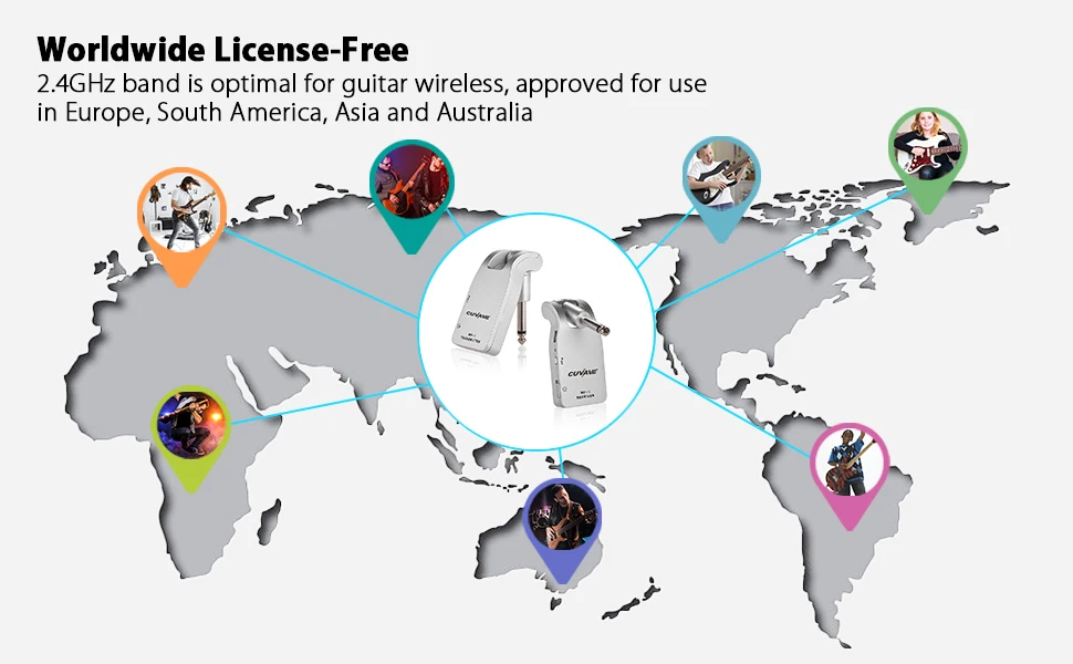 2,4G Беспроводная гитара система передатчик и приемник Встроенная перезаряжаемая литиевая батарея 30 м дальность передачи(серебристый/черный