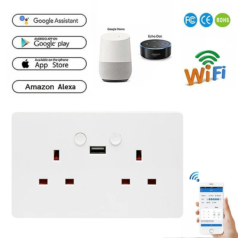 

Home Automation Smart Home Smart WiFi Switch Wall Socket with USB Charger Switch Socket