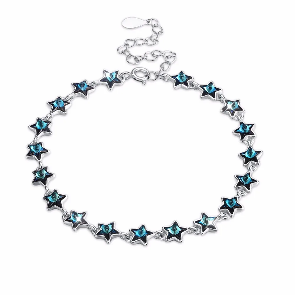 

Wholesale Silver Bracelet With Full Five Star Crystal Female Bracelet Women Shinning Bracelet 16.5cm Plus Extra 5cm