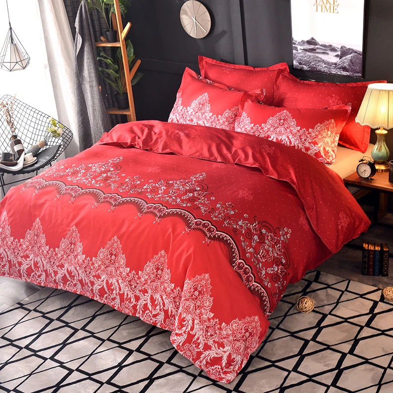 2/3 предмета в комплекте; Эксклюзивная тесьма; евро классический цветочный набор пододеяльников в европейском стиле Постельное белье одеяло постельное белье Наволочка US/EU Size52 - Цвет: Красный