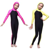 Детский цельнокроеный мусульманский купальный костюм для девочек Новинка года, купальный костюм в стиле пэчворк на молнии, размеры s-xl
